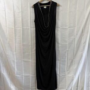 SW3 Bespoke Dress Women L‎ Black Long Beaded Scoop Neck Slit Classy Stretchy